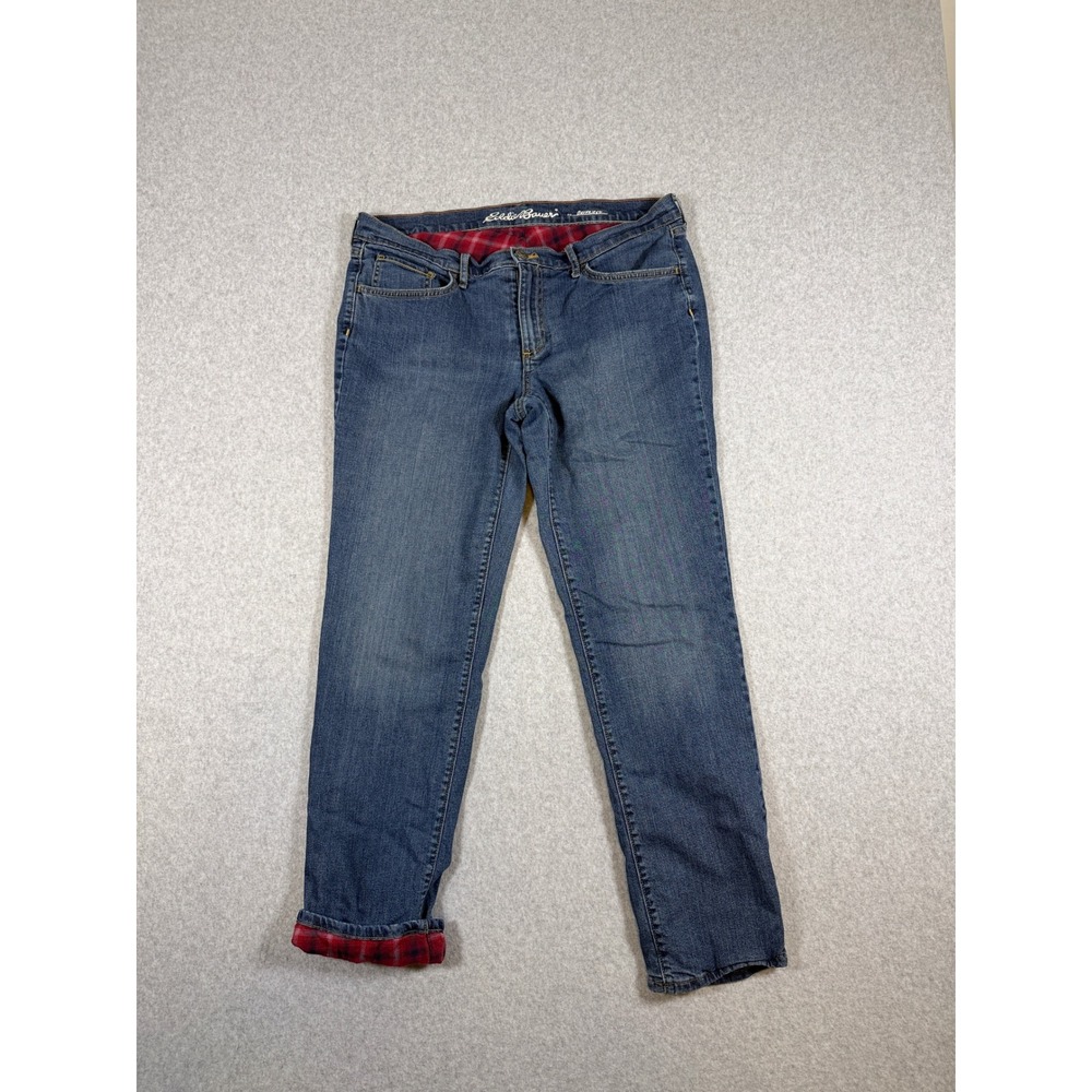 Eddie Bauer Flannel Lined Boyfriend Fit Jeans Mid Rise Straight Womens 12 Plaid